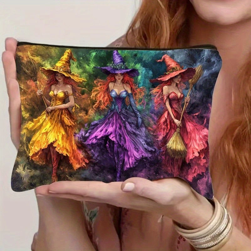 1pc Vibrant Witch Tuest Makeup Bag with Vibrant Illustration, Multi-Functional Travel Cosmetic Pouch for Toiletries