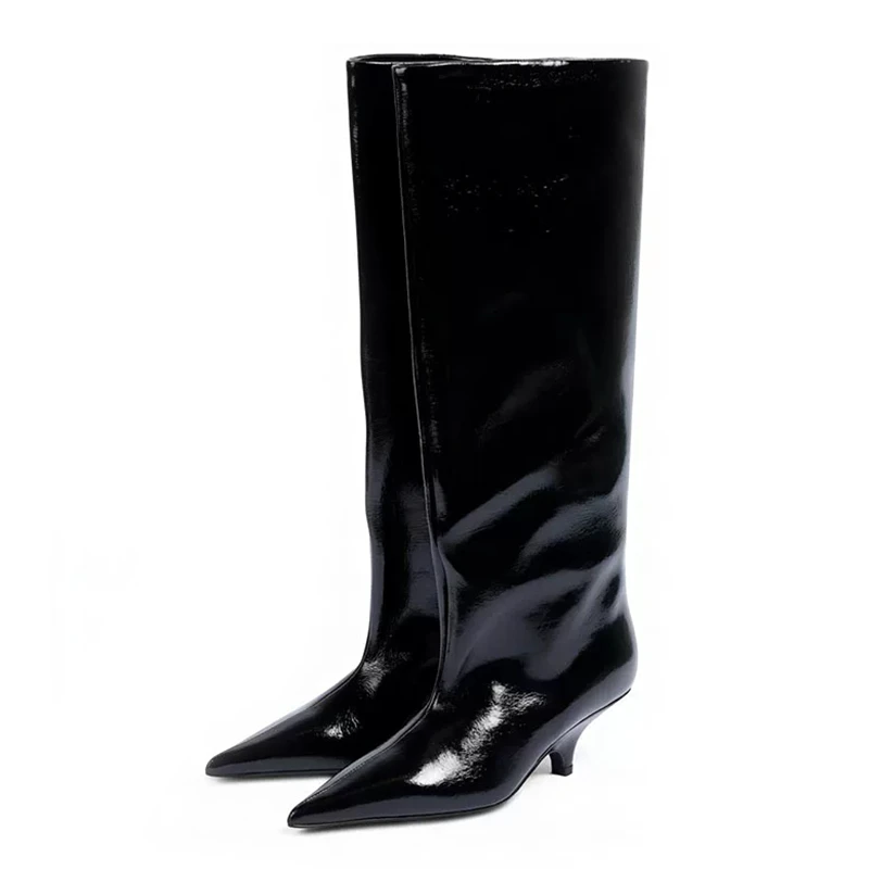 Botas de Mujer Estilo Urbano, Nuevas Botas de Invierno a la Moda, Botas Altas hasta la Rodilla con Punta Puntiaguda y Tacón Bajo, Zapatos Largos para Mujer, Zapatillas de Mujer