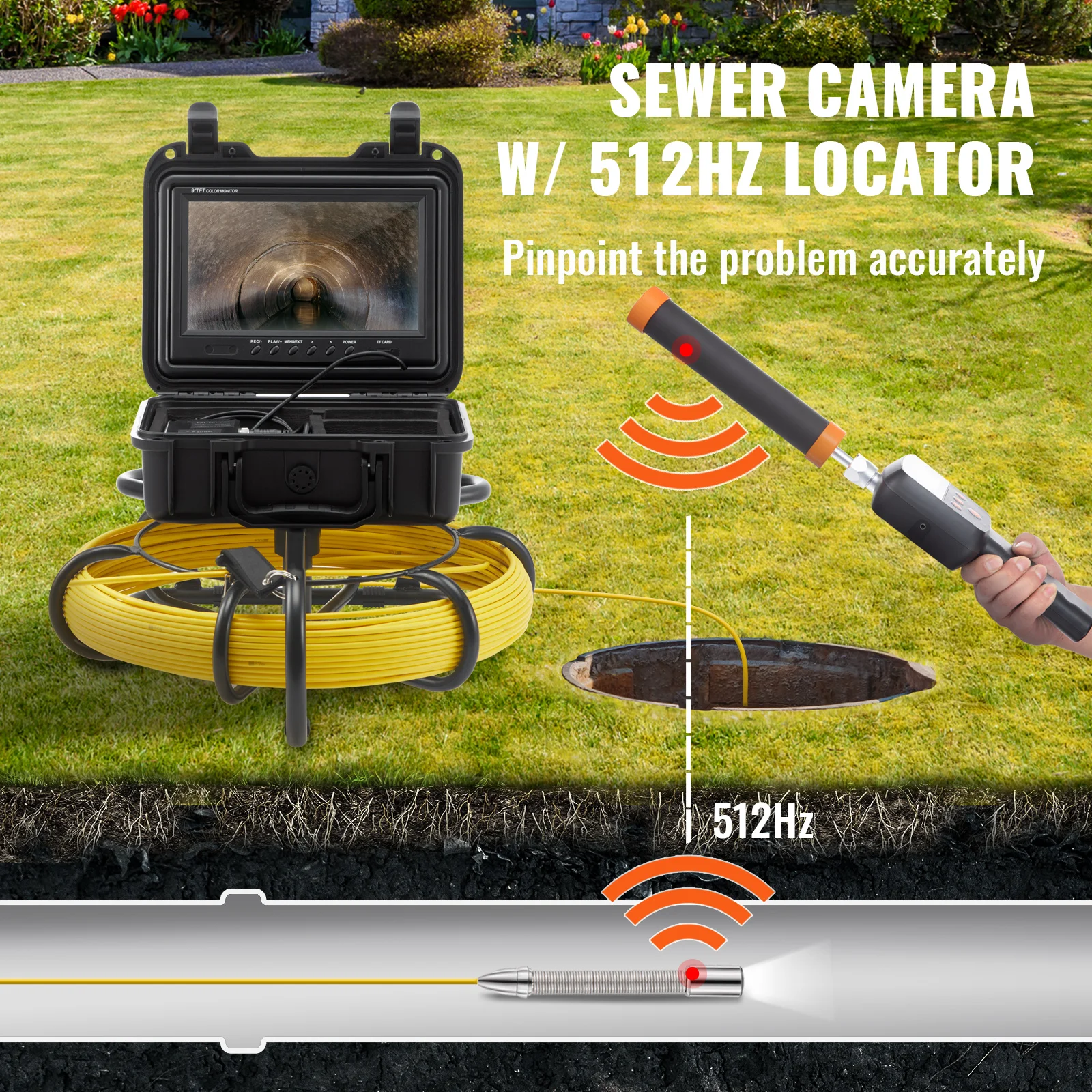 VEVOR Sewer Camera with 512Hz Locator IP68 9\