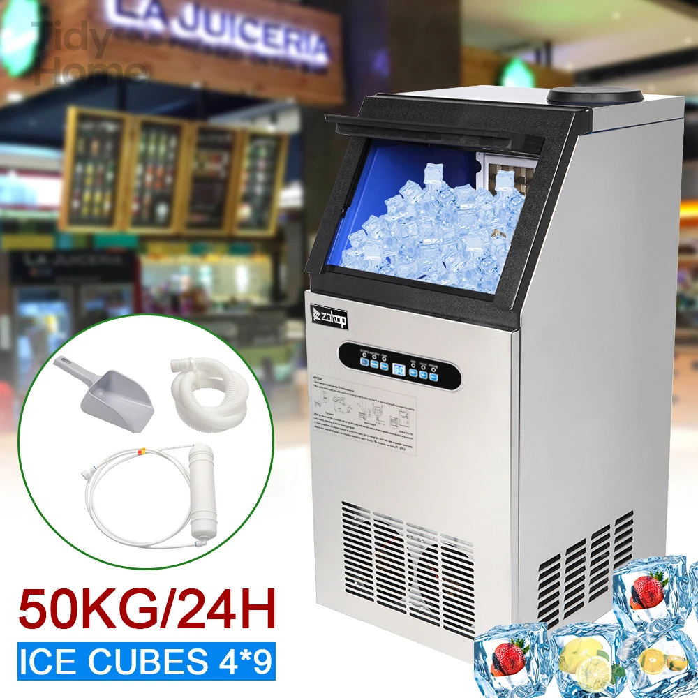 24h Ice Maker Stainless Steel Transparent Frosted Lid/Display/4*9 Aluminum Ice Tray,Automatic operation function,for Family,Bars