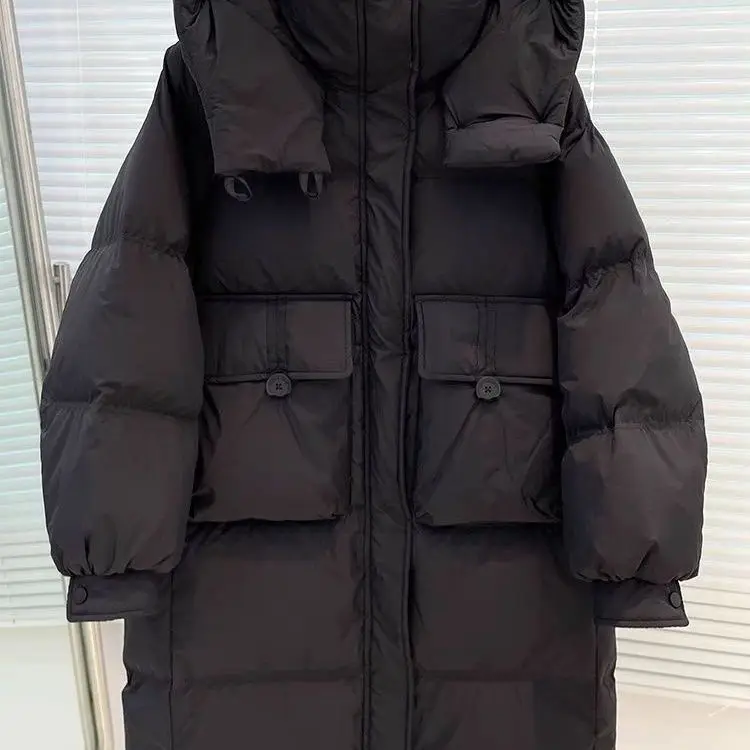 2023 Winter New Down Jacket Women Medium Long Loose Thickened Coat White Duck Down Overwear Hoodie Overcoat