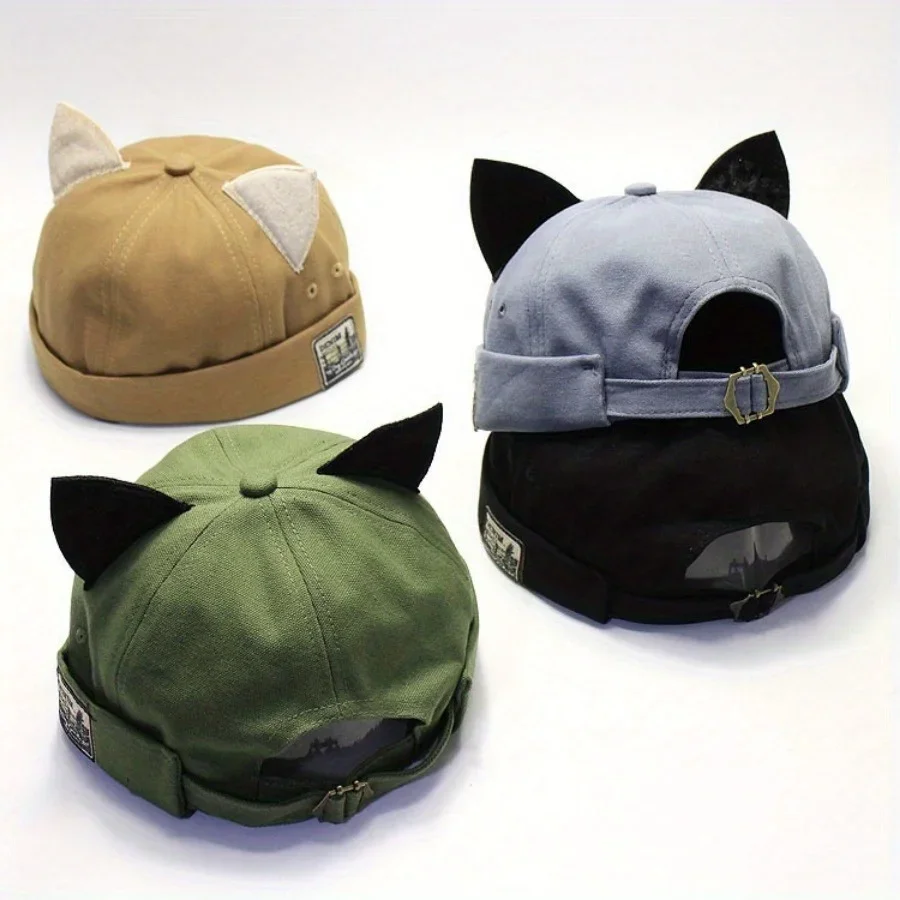 1 قطعة آذان القط قبعة بحافة واقية من الشمس صياد نمط قبعة بيسبول عكس ارتداء Snapback الدراجات قناع قبعة للأنشطة الخارجية