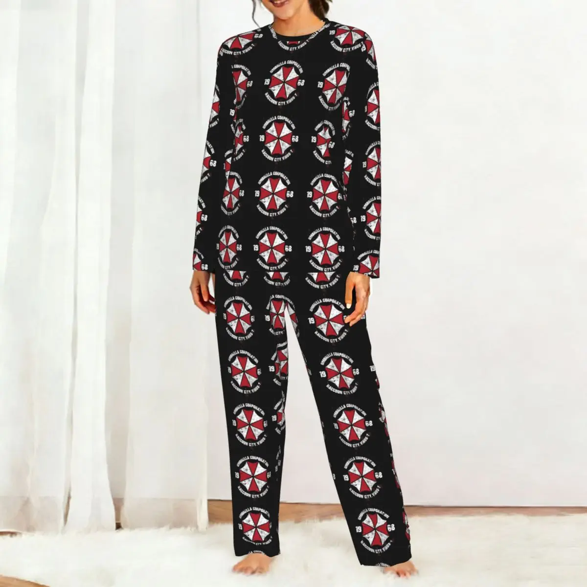 Movie Game Corporation Umbrellas Round Neck Long Sleeves Nightdress for Sleeping Sleepshirts Women Soft Pajama Set Long Pants
