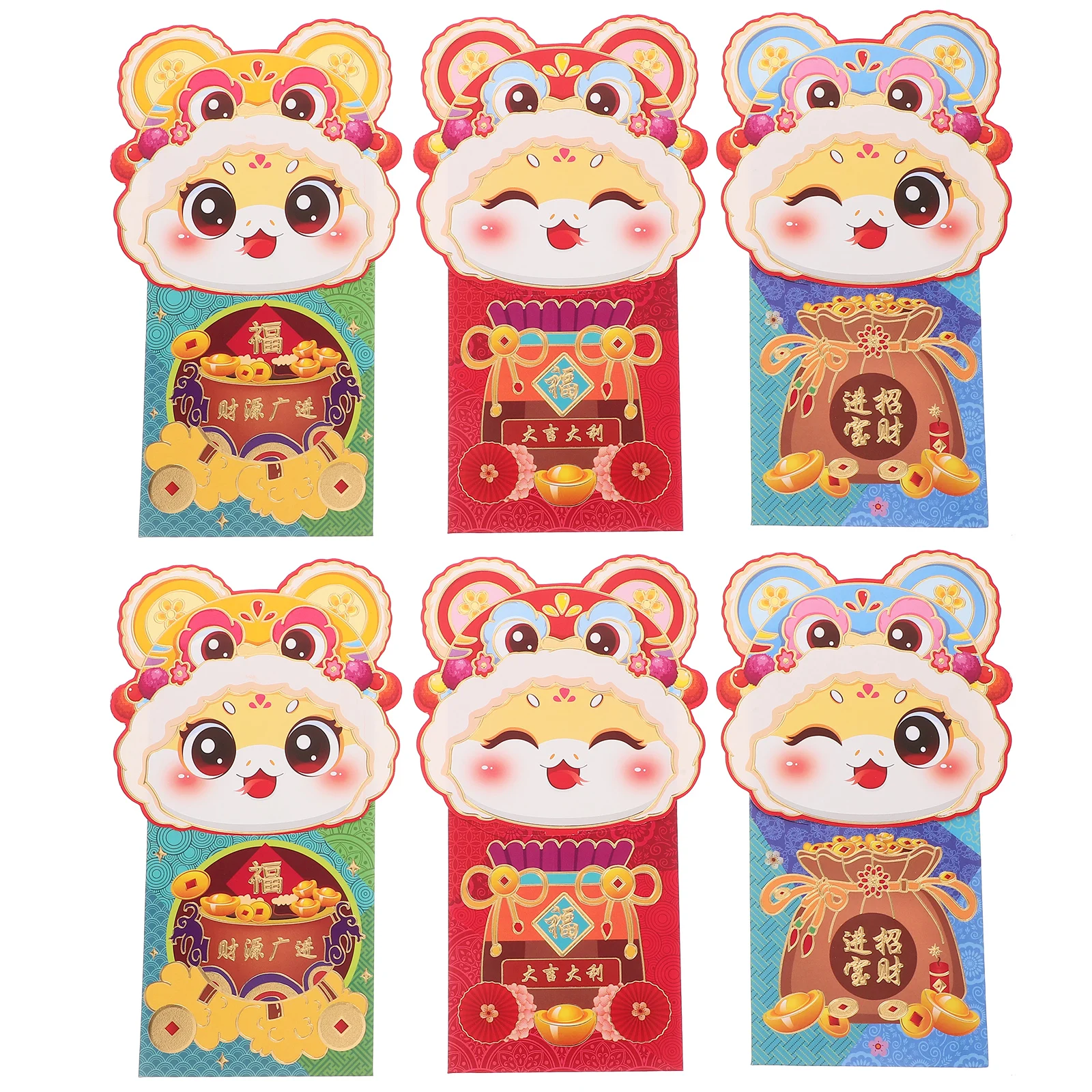 

6 Pcs Cartoon Red Envelope Bag Cash Envelopes for Money Chinese New Year Lucky Child