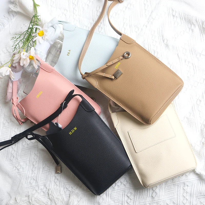 Luxury Design Cross-body Bag Genuine Leather Phone Bags Woman Fashion Custom Initials Shoulder Bag Engrave Letters Handbag Gift