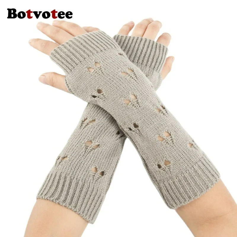 Botvotee Fingerless Gloves Sleeves for Women Y2k Accessories Arm Warmers Knit Winter Warm Long Sleeves Cute Hands Free Gloves