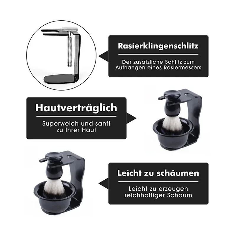 Rasierset für Herren, 3-in-1 Rasierpinsel mit Holzgriff, Schale und Ständer, Komplettes Pflegeset, Nassrasur-Geschenkset, Neu 2026 – Detail 2