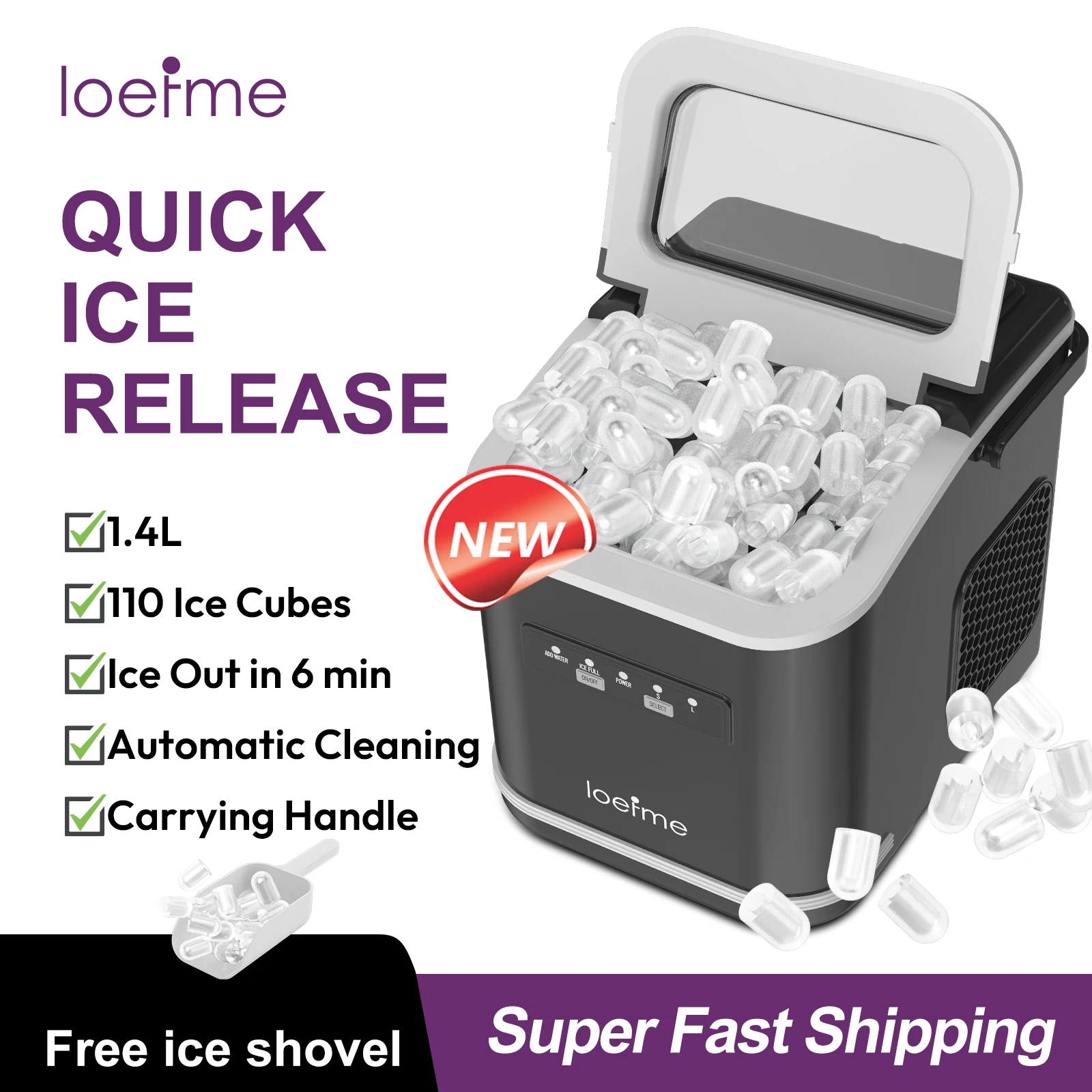 Loefme Machine à glaçons électrique Machine à glaçons professionnelle Portable nettoyage automatique balle ronde bloc de glace faisant la Machine barre à la maison