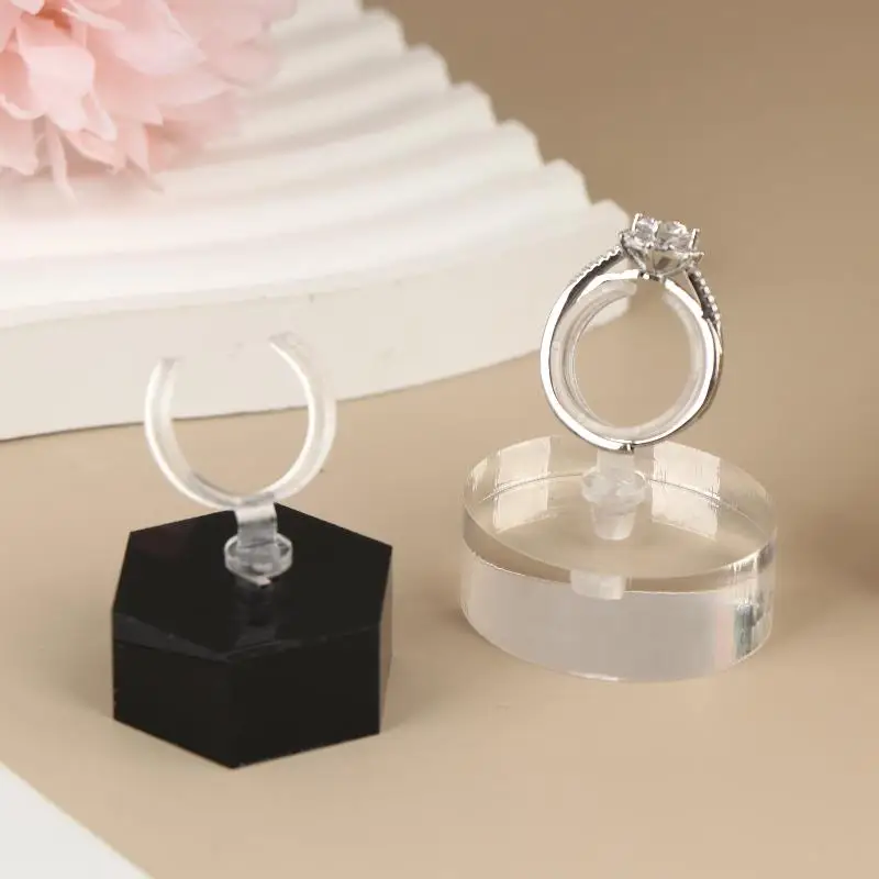 New Geometric Clear Acrylic Ring Display Stand Wedding Ring Box Earrings Show Props Jewellery Stands Cases Photography Props