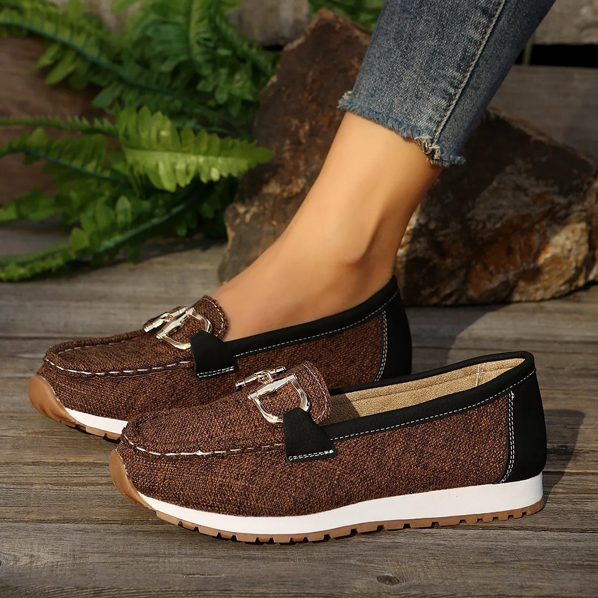 Casual sportschoenen voor dames met comfortabele zachte zool en metalen kettingdecor, loafers