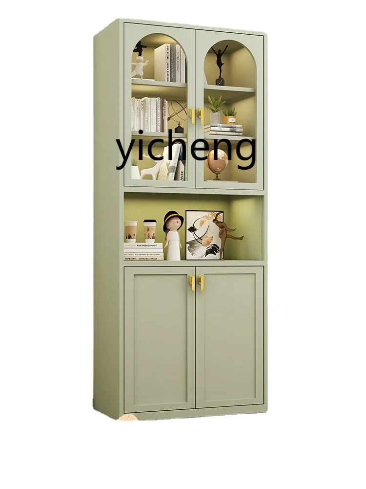 YY Steel Bookcase Light Luxury Household Dust-Proof Wall Living Room Showcase with Door