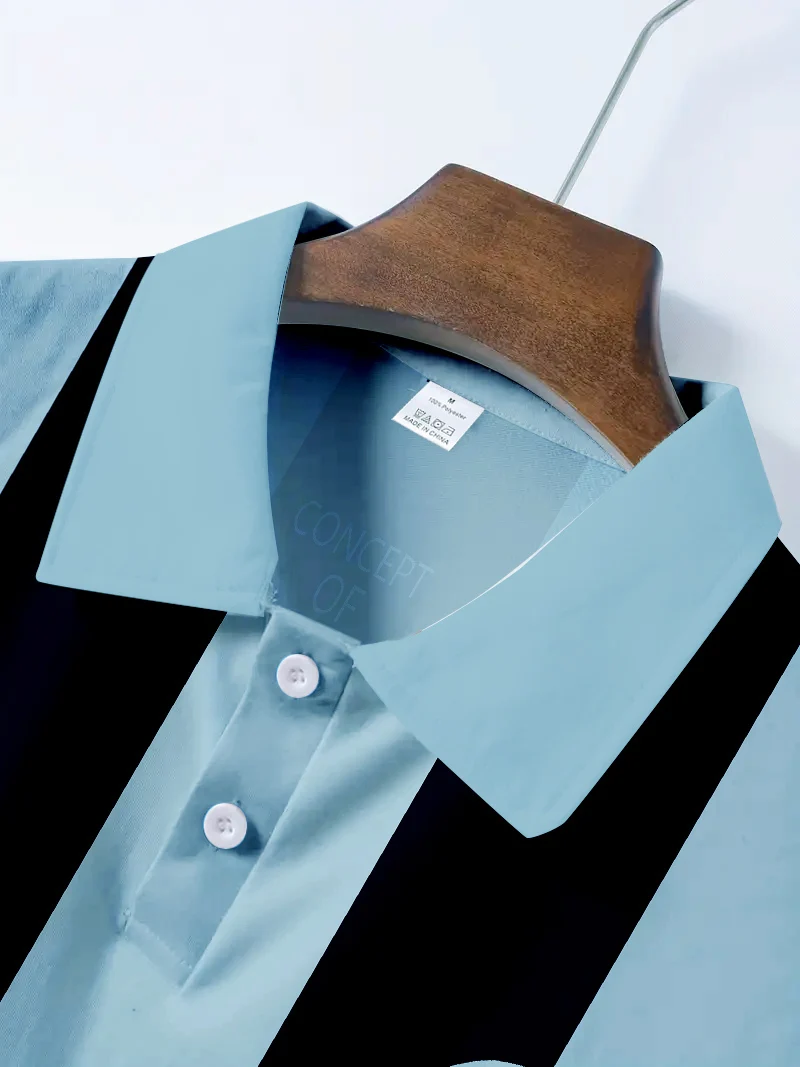 قميص بولو صيفي للرجال على طراز الشارع مخطط بألوان متعددة مطبوعة بأكمام قصيرة هو الخيار الأفضل للرياضات الخارجية في الصيف والارتداء اليومي غير الرسمي #3