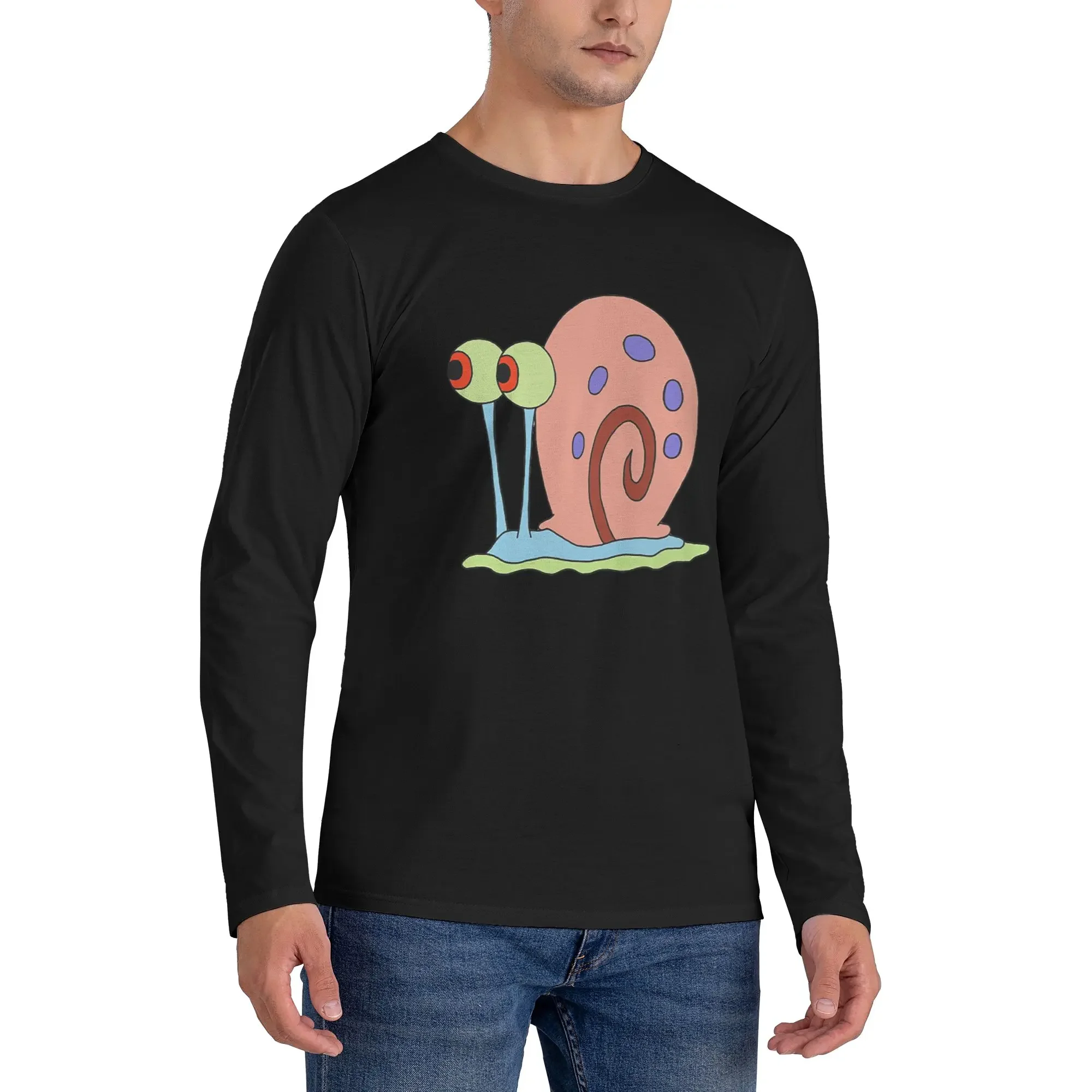 

Gary the snail Men's Long Sleeved T-shirt Casual Round Neck T shirts Spring and Autumn Men tops
