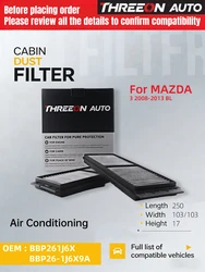 For MAZDA 3 BL 1.6 2.0 2.2 2.3 2.5 MAZDA 3 Saloon  Set of 2 Air Cabin Filter BBP261J6X BBP26-1J6X9A CU26008-2 MK3036
