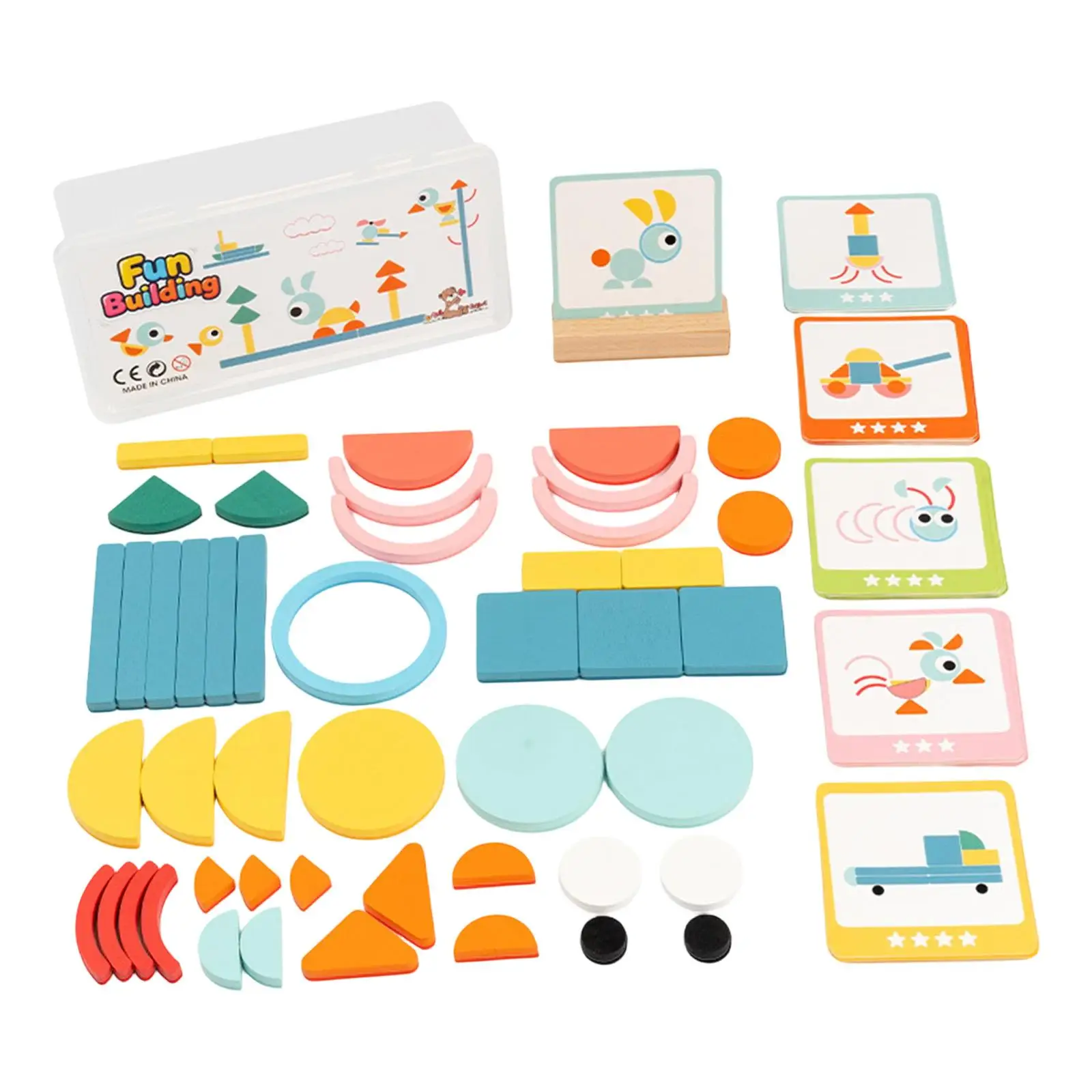 Wooden Pattern Blocks,Tangram Shape Puzzle Set Learning Toy Color Sorting Stacking Game for Birthday