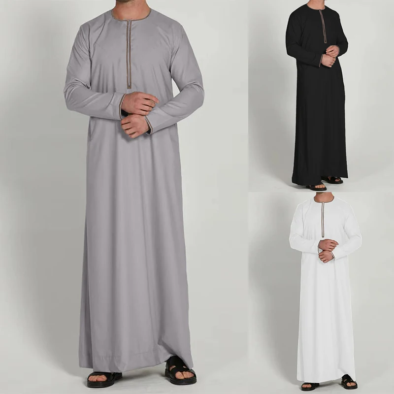 Ramadan islam  Men\'s Muslim saudi Ethnic Long Sleeve Henley Shirts Kaftan Islamic Abaya Arabic Long Gown Thobe Robe For Men