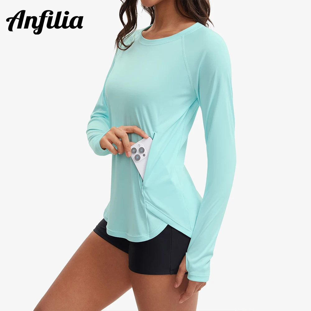 

Женская рубашка-рашгард Anfilia с длинным рукавом, защита от УФ-излучения UPF 50+, на молнии, быстросохнущая, для плавания (без низа)