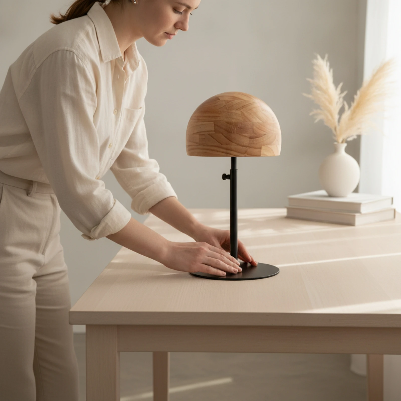 Hat Display Stand Countertop Hat Rack with Wooden Dome Headwear Stand with Round Base Sturdy Holder Stable for Retailers