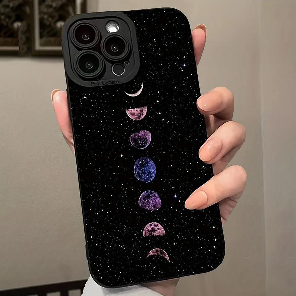 Precise Hollow Moon Star Planet Glitter Eclipse Painted Phone Case For iPhone 16 Pro Max 15 14 13 12 11 XS XR 7 8 Plus 16 Cover