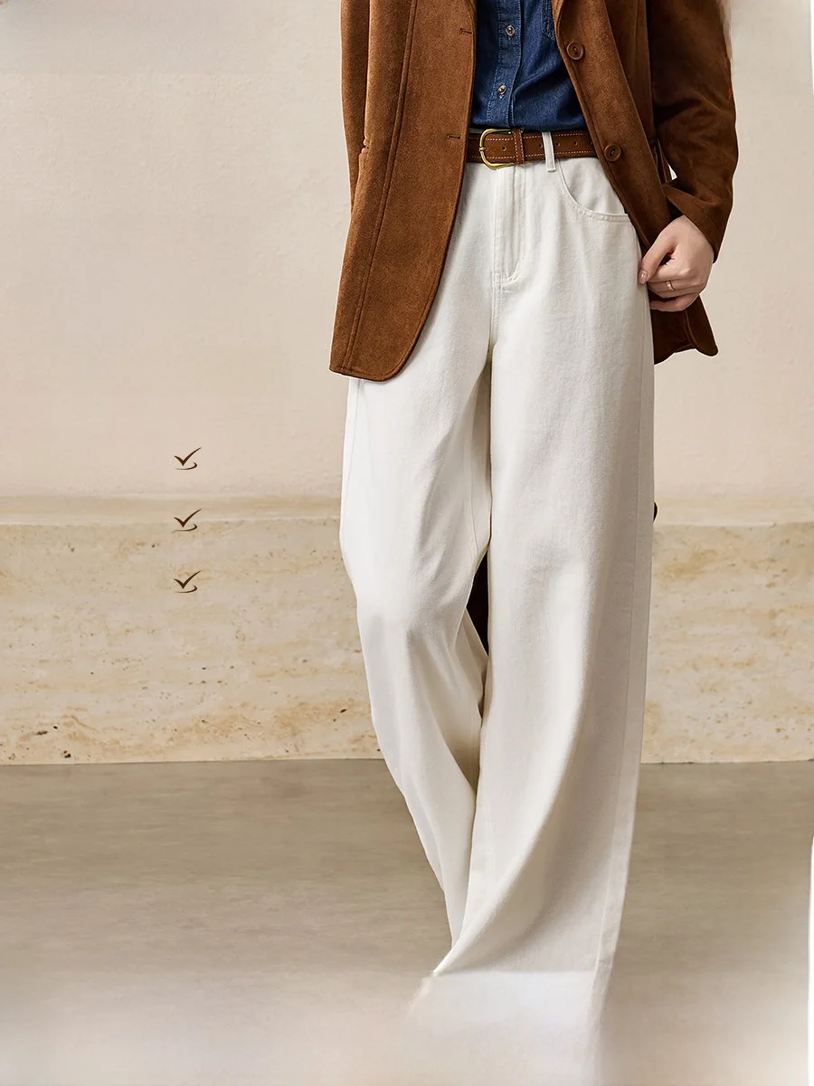 

Американские широкие джинсы, повседневные свободные драпированные брюки длиной до пола, высокая талия, ткань на пуговицах, микроэластичная ткань для женщин