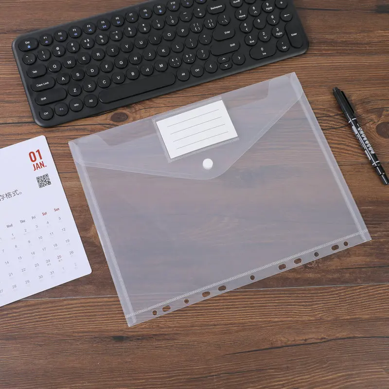 10pcs 11 Holes 31*24cm File Bags with Label Stickers Document Orginizer Storage Bag for Student Test Paper Office Files