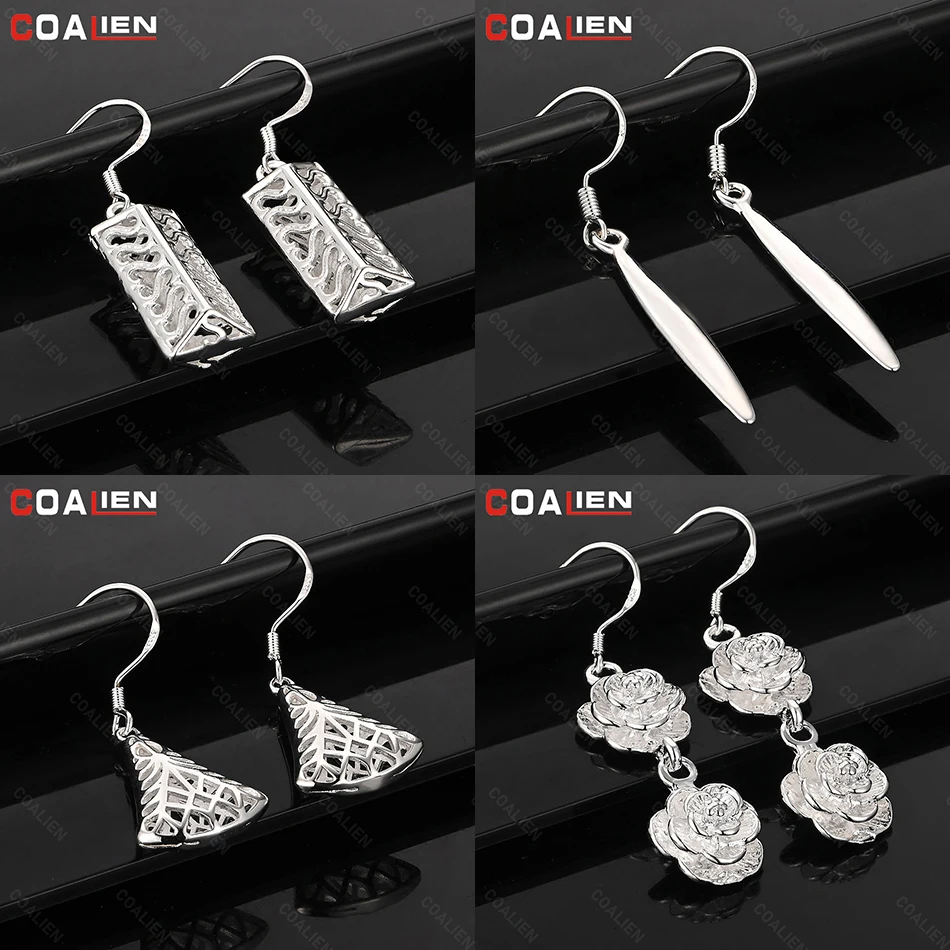 

COALIEN 925 Sterling Silver Minimalist Geometric Long Earrings Women Cute Elegant Party Wedding Jewelry