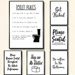 Wall Art Canvas Painting Funny bagno Rules Sign Nordic Black White Poster Prints Toilet Humour Pictures bagno Home Decor