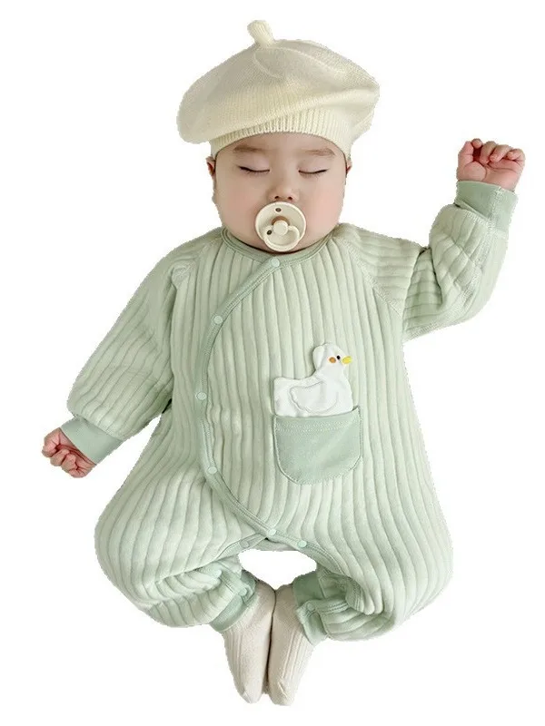 Adorável Thiened algodão bebê Rer outono inverno casa lazer solto terno aderente redondo Ne Long Sve botão único Clo...