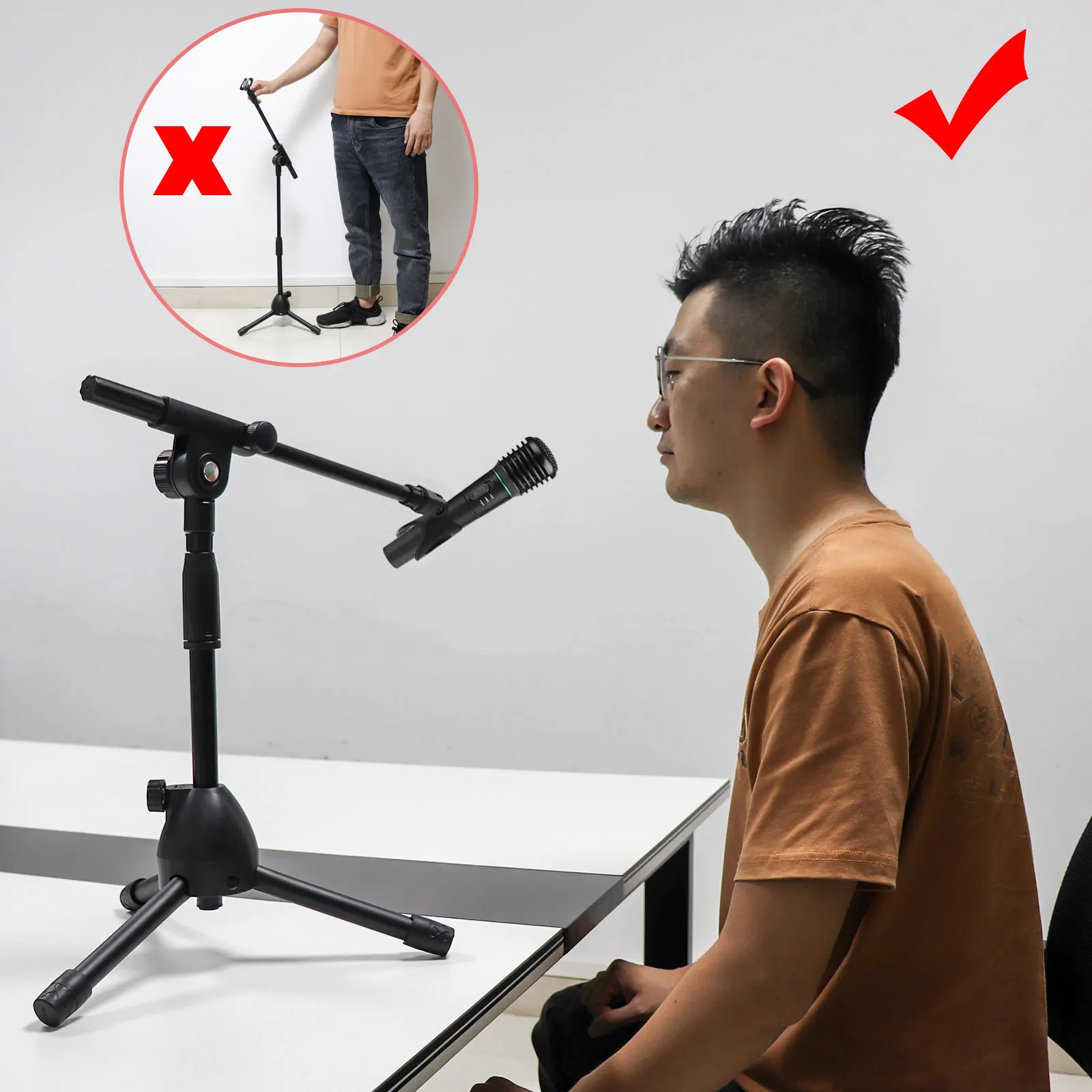 حامل ميكروفون احترافي ، معدن أسود ، أرجوحة على الأرض ، حامل ثلاثي القوائم قابل للتعديل ، ملحقات ميكروفون