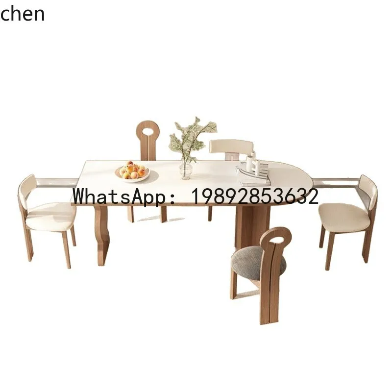 

X7 Solid Wood Travertine Stone Rock Plate Dining Table and Chair Combination Dining Table Oval Dining Table