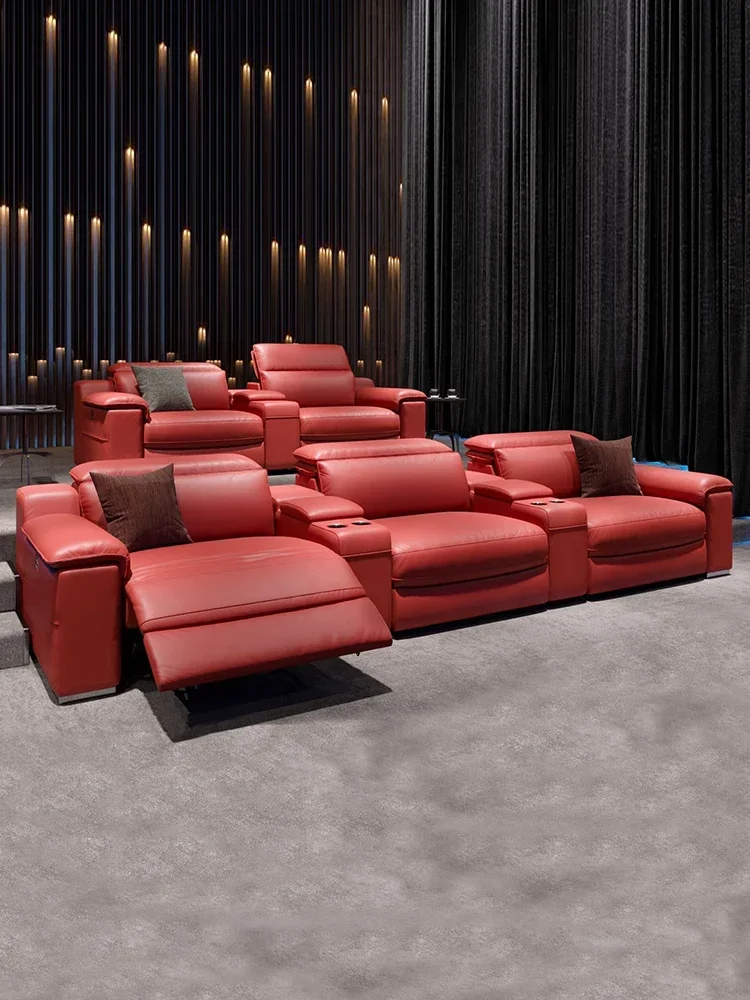 New private villa home cinema sofa retractable leather electric functional sofa living room audio-visual room sofa chair