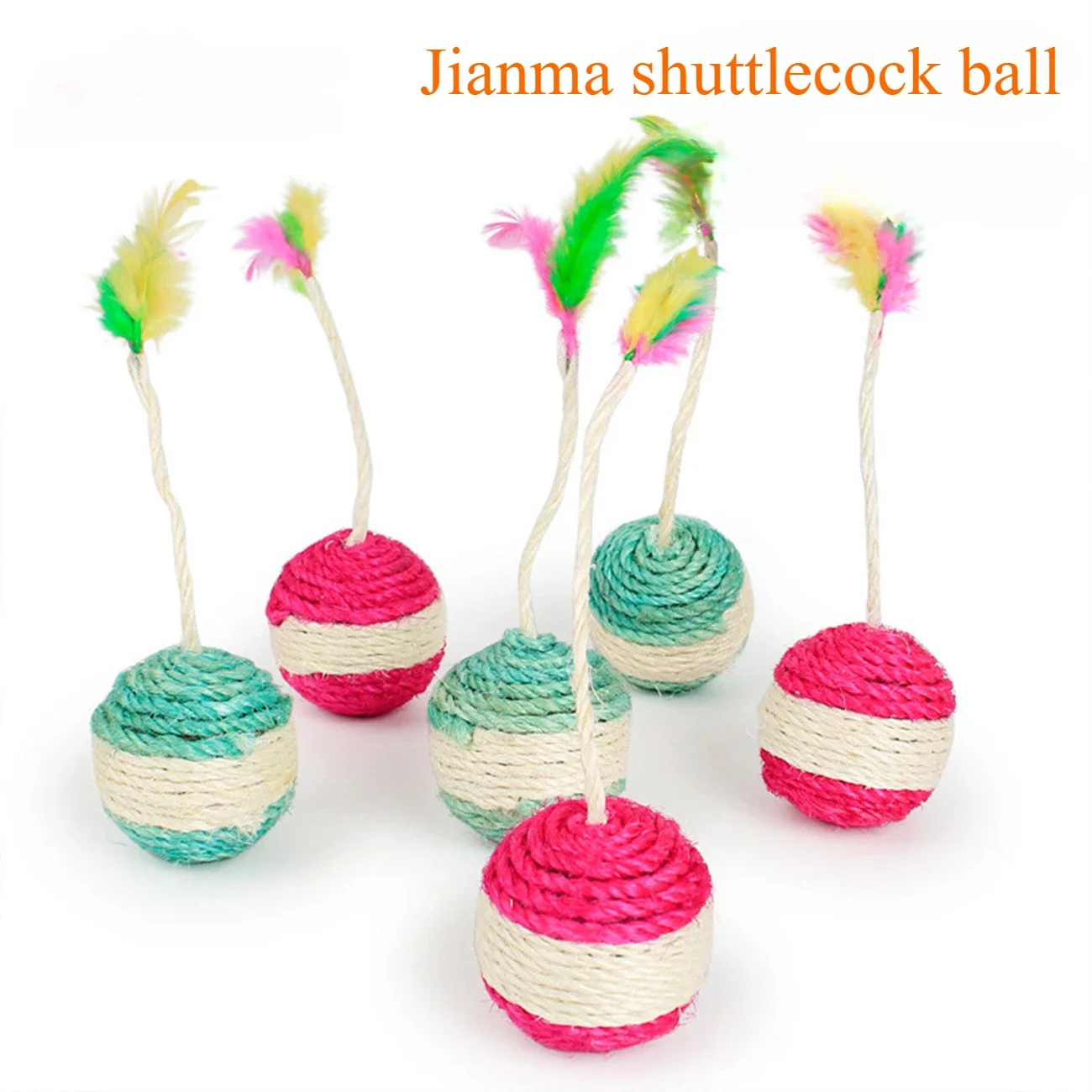 

Pet Sisal Shuttlecock Ball Grinding Teeth Claws Colorful Feathers Sound Beads Interactive Puzzle Cat Toy