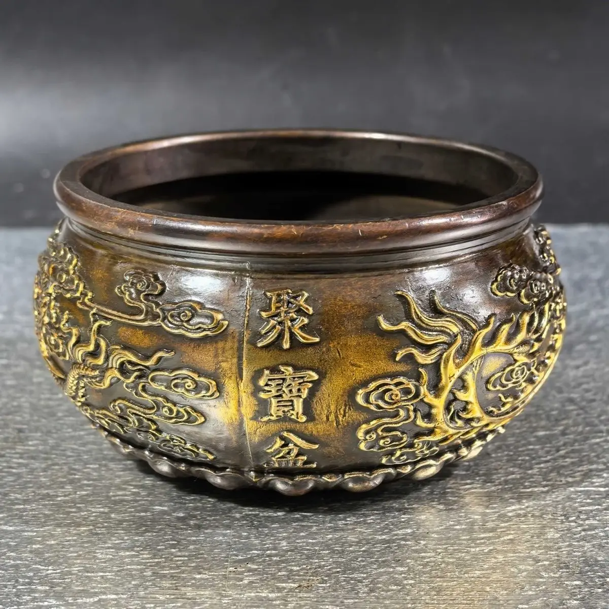 Dragon and phoenix auspicious incense burner treasure bowl Statue Sculpture Figurine Home Decoration