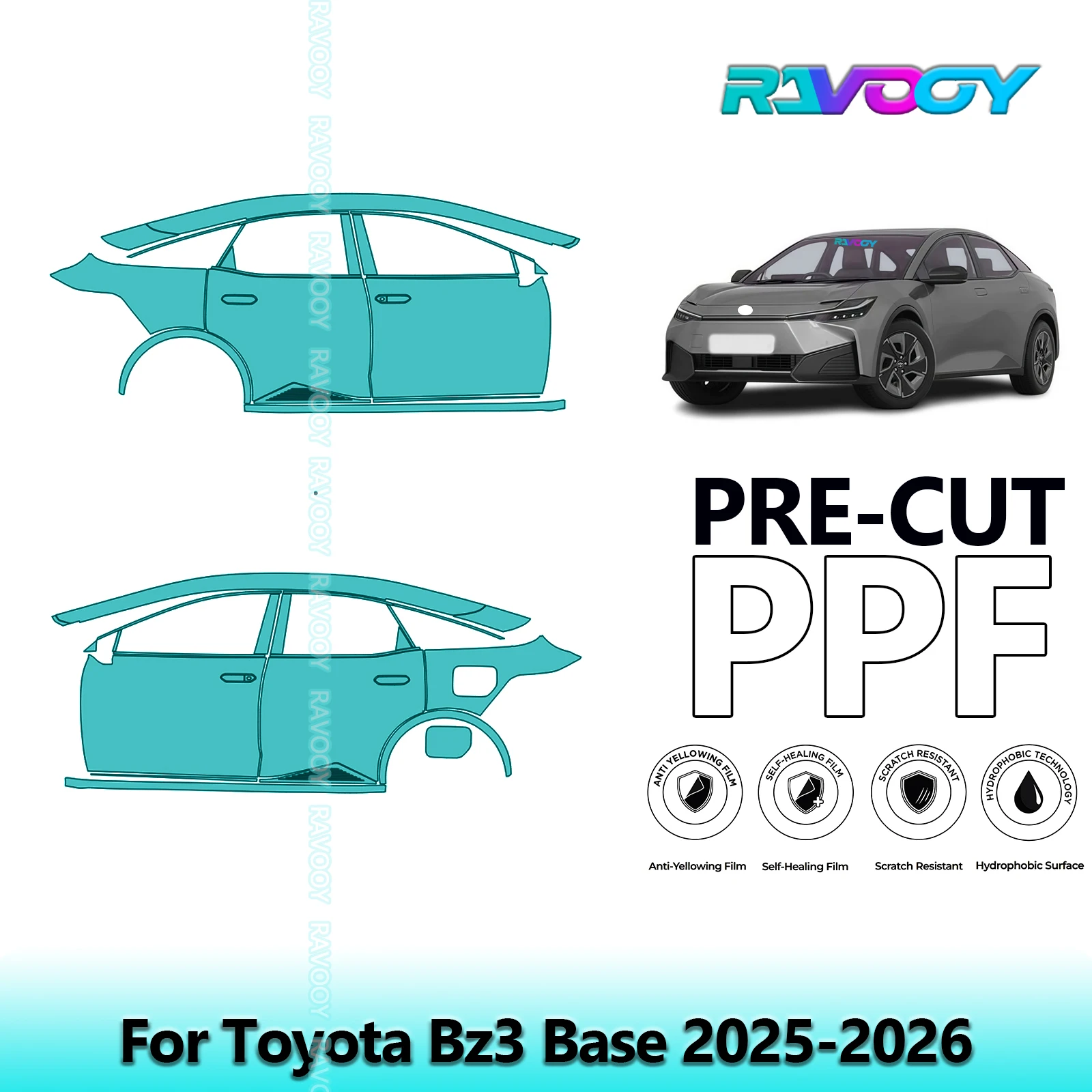 

For Toyota Bz3 Base 2025-2026 8.5mil Clear Matte Pre-Cut PPF Door & A/B Pillar Kit TPU Paint Protection Film Set