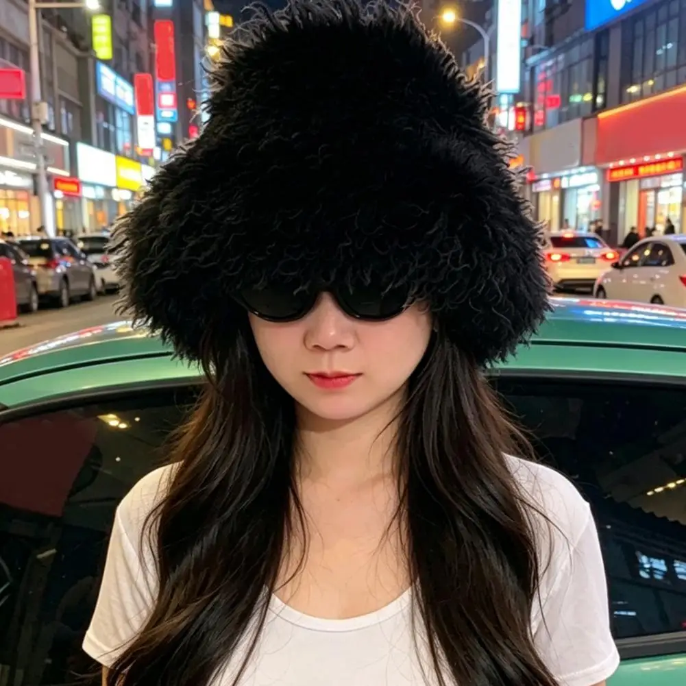 Plush Hat Women’s Curly Plush Bucket Hat Fuzzy Winter Scarf Set Soft Fluffy Warm Headwear for Weather Girls Trendy Winter Gear