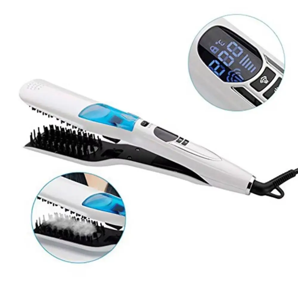 

LCD Display Steam Hair Straightener Scalable PTC Heated Hair Straightener Brush Adjustable Temperature Negative Ion