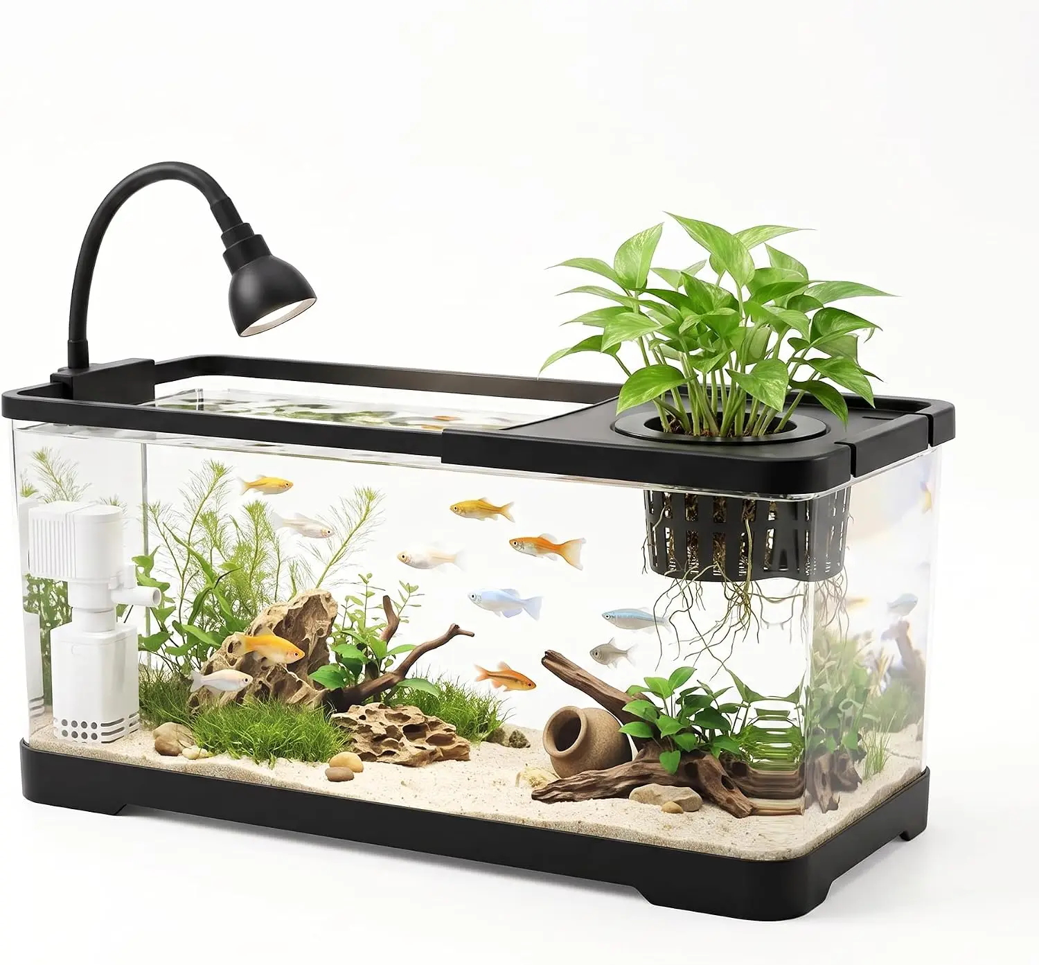 Compact Desktop Aquarium Starter Kit, 6-Gallon Hydroponic Fish Tank for Small Spaces