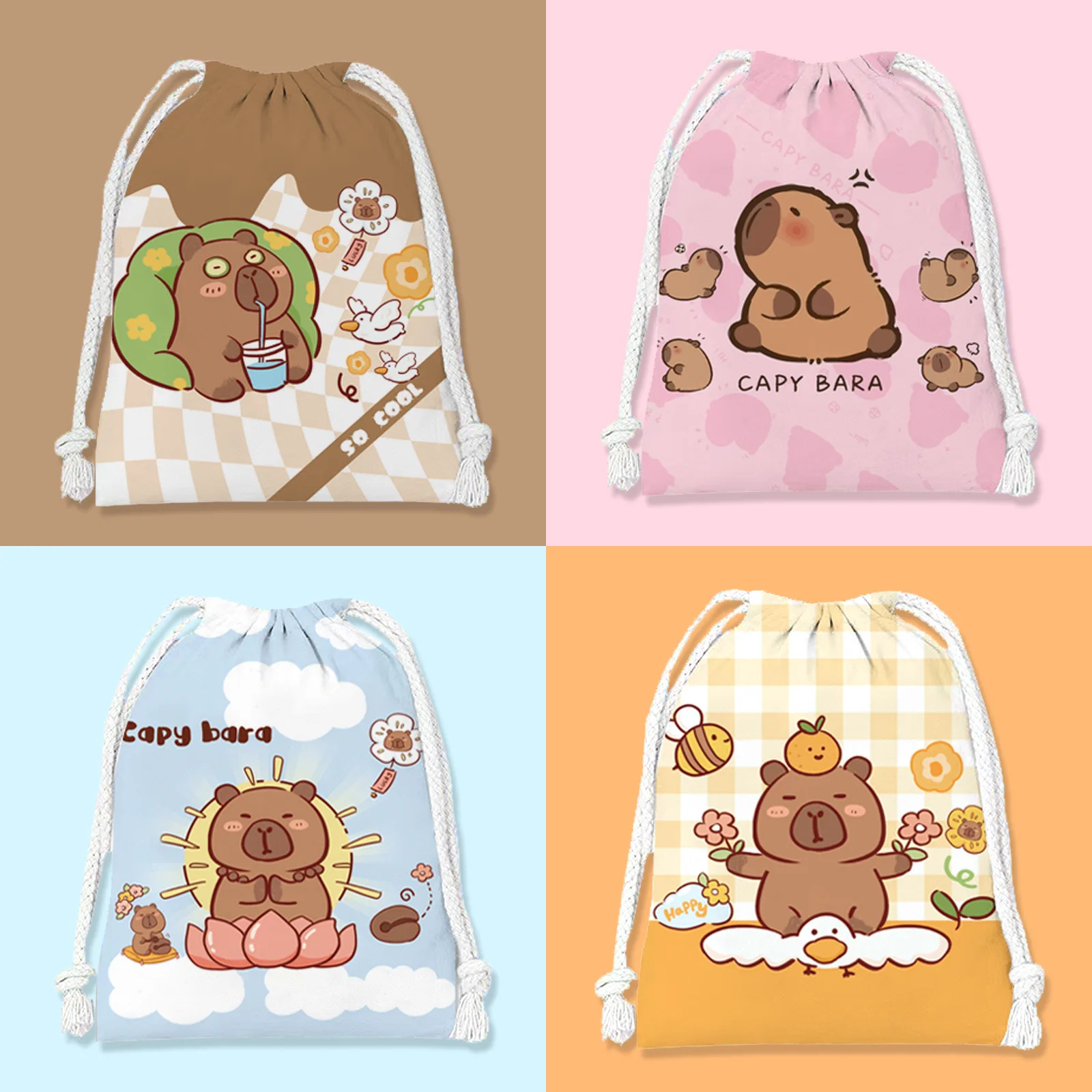 

Capybara bag with drawstring pocket - small cloth bag for organizing miscellaneous items - makeup bag - portable toiletry bag
