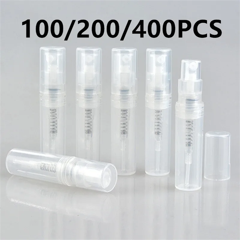 100/200/400pcs 2ML Portable Clear Plastic Spray Bottle Perfume Bottle Atomizer Mini Sample Test Tube Thin PET Vials Wholesale