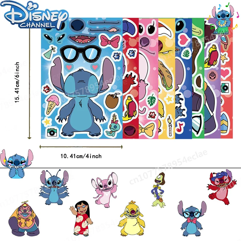 

Disney Stitch 8pcs/ Set of Kids Diy Assembled Stickers Suitcase Phone Case Water Cup Cartoon Angel Waterproof Graffiti Stickers