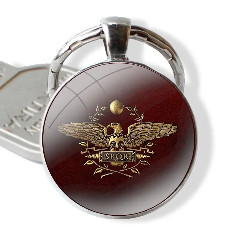 พวงกุญแจแฮนด์เมดแก้ว Cabochon จี้ที่ใส่พวงกุญแจพวงกุญแจทอง Imperial Eagle Rome SPQR