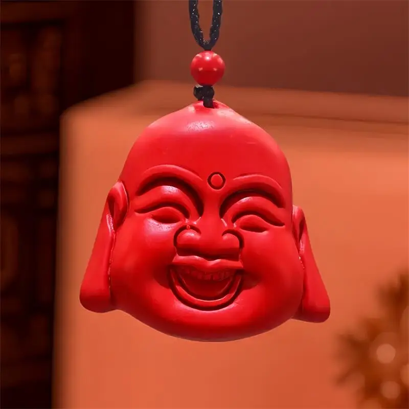 Red Cinnabar Maitreya Buddha Pendant Charm Designer Gift Men Vintage Natural Jewelry Chinese Carved Real Talismans