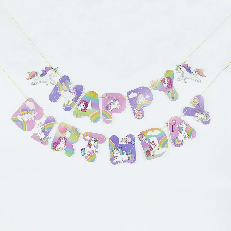 Unicorn Theme Party Decoration Happy Birthday Bunting Banner Unicorn Theme Party Cake Toppers Dessert Decor Baby Shower Supplies