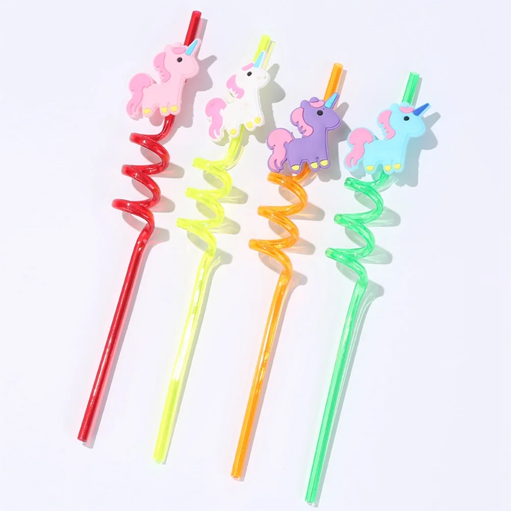 4 قطع من شفاطات يونيكورن الملونة لتزيين الحفلات طويلة بما فيه الكفاية للنظارات في هاواي ومهرجانات أعياد الميلاد وحيد القرن