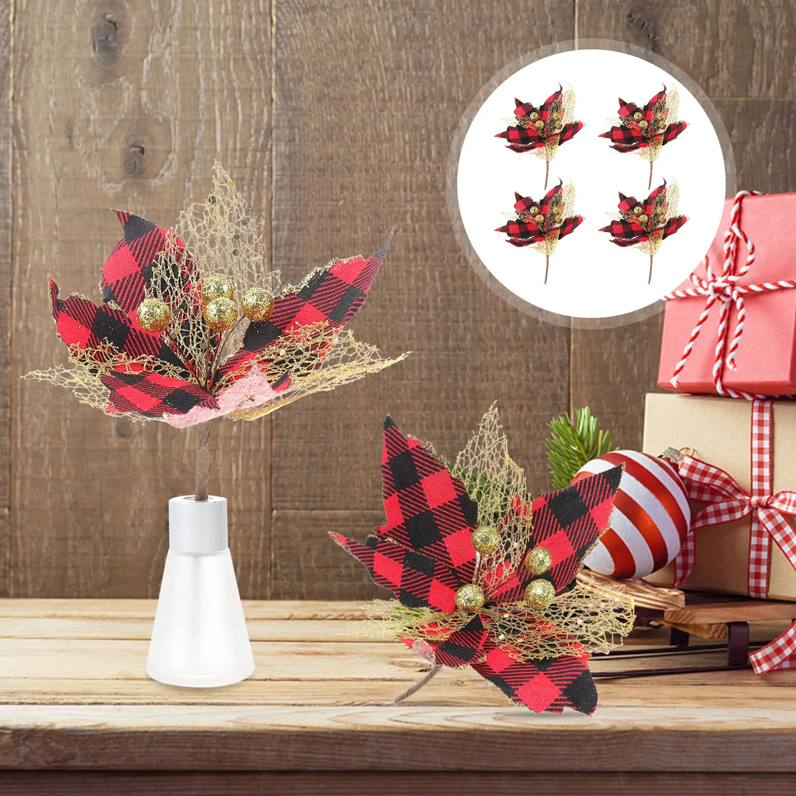 

4 pcs Christmas Cloth Decor Artificial Flower For Xmas Party Wedding Photography Decoration Simulation Flower Ornament