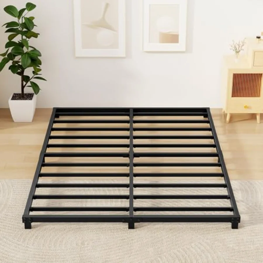 

4 Inch Bed Frames Size Low Profile Metal Platform Bed Frame Heavy Duty Steel Slat Support No Box Spring Needed Easy Assembly No