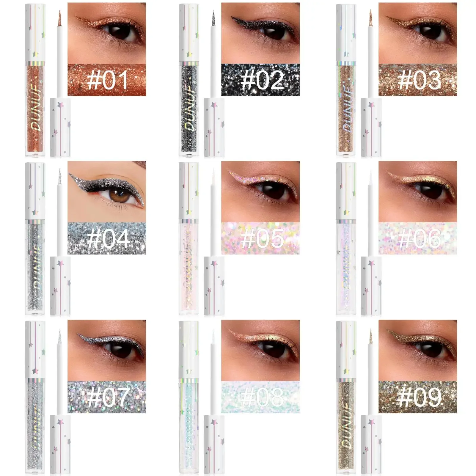 1PC Colored Shiny Liquid Eyeliner and Eye Shadow Pencil, Glitter, Easy Makeup Removal, Suitable for Festival and Stage Makeup