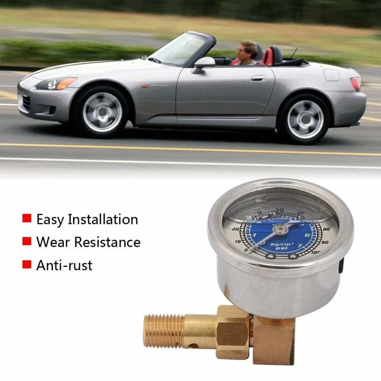 

Civic CRX Mitsubishi Eclipse Auto Fuel Pressure Liquid Fill Gauge Kit Oil Pressure Gauge 1/8 NPT 0-100PSI