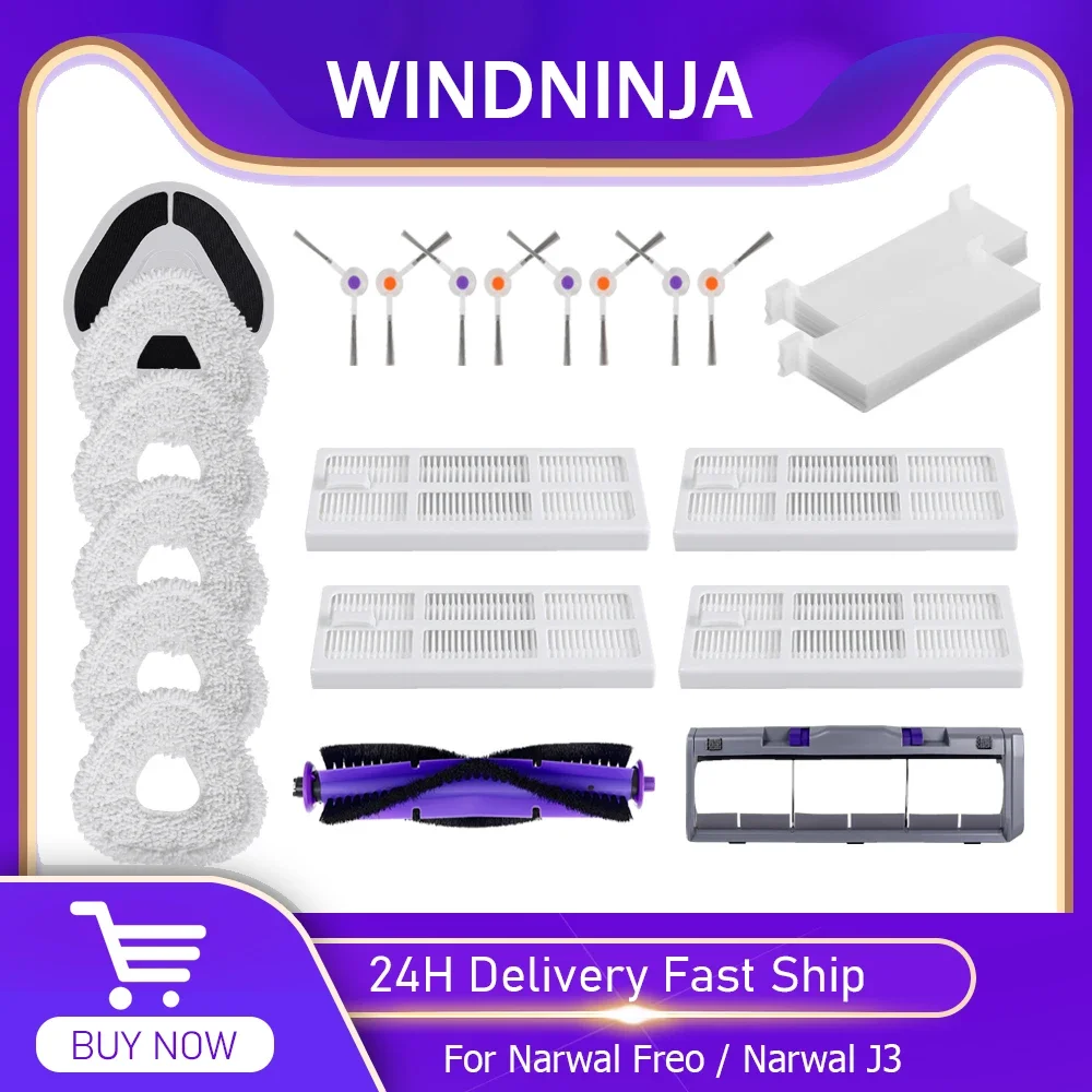 Replacement Parts For Narwal Freo / Narwal J3 Robot Vacuum Cleaner Parts HEPA Filter Main Side Brush Mop Cloths Rag Brush Cover