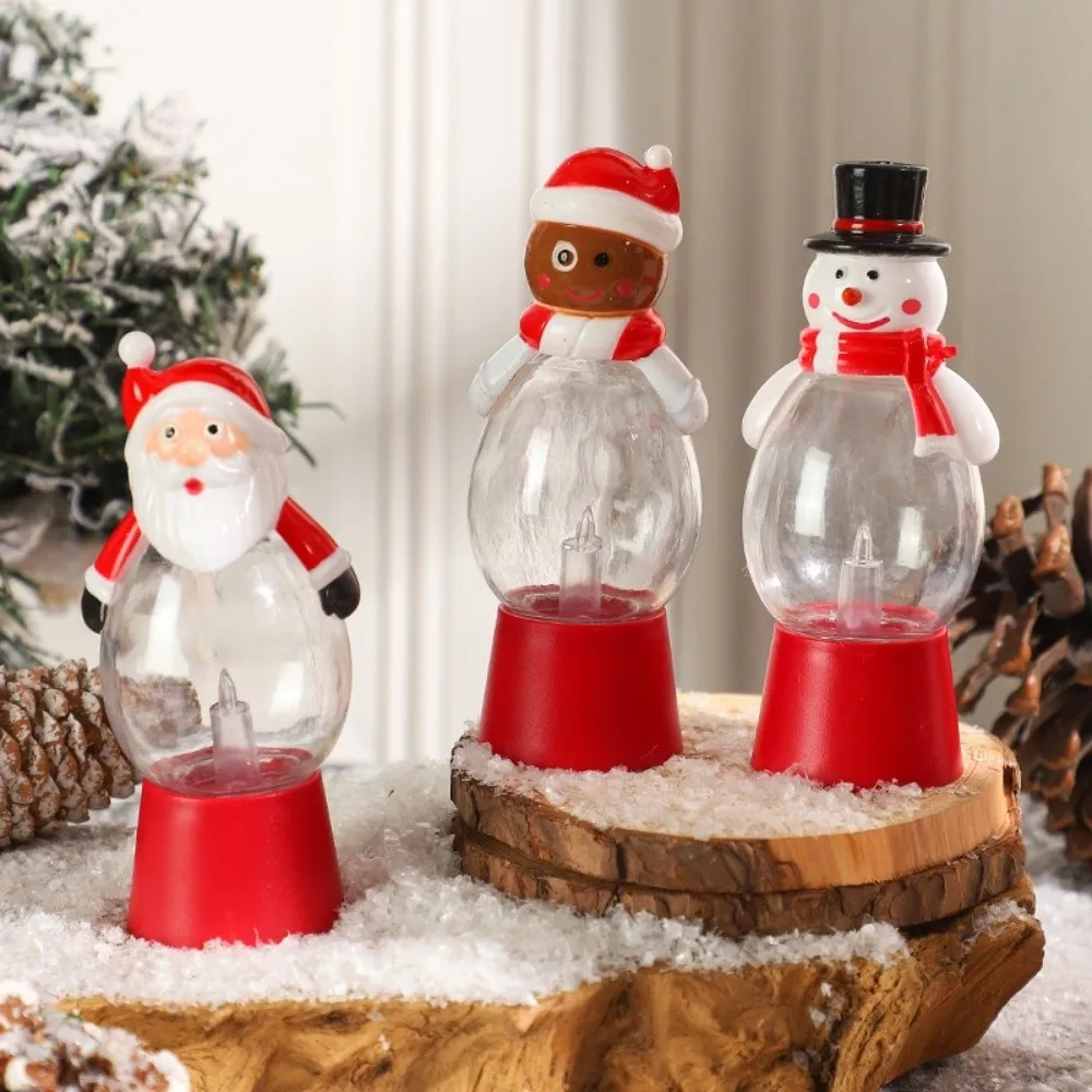 Warm Glow Christmas Night Light Red Base Clear Shell Santa Candle Lamp Battery Powered Cute Style Gingerbread Man Figurine